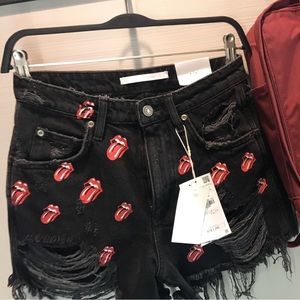 Zara trf Rolling Stones denim shorts limited edition